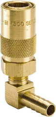 Parker - Nonthreaded Brass Hydraulic Hose Hose Barb Coupler & 90° Fitting - 200 psi, 3 GPM, 3/8" Hose Diam, Series Moldmate - Industrial Tool & Supply
