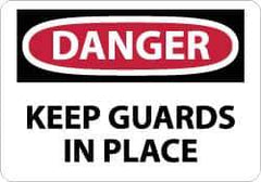 NMC - Accident Prevention Label, Header: DANGER - Legend: Danger - Keep Guards in Place, English, Red, Black & White, 5" Long x 3" High, Sign Muscle Finish - Industrial Tool & Supply