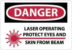 NMC - "Danger - Laser Operating - Protect Eyes and Skin From Beam", 10" Long x 14" Wide, Rigid Plastic Safety Sign - Rectangle, 0.05" Thick, Use for Accident Prevention - Industrial Tool & Supply