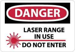 NMC - "Danger - Laser Range in Use - Do Not Enter", 10" Long x 14" Wide, Rigid Plastic Safety Sign - Rectangle, 0.05" Thick, Use for Security & Admittance - Industrial Tool & Supply