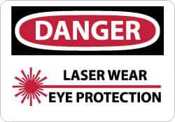 NMC - "Danger - Laser - Wear Eye Protection", 10" Long x 14" Wide, Rigid Plastic Safety Sign - Rectangle, 0.05" Thick, Use for Accident Prevention - Industrial Tool & Supply