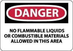 NMC - "Danger - No Flammable Liquids or Combustible Materials Allowed in This Area", 10" Long x 14" Wide, Rigid Plastic Safety Sign - Rectangle, 0.05" Thick, Use for Hazardous Materials - Industrial Tool & Supply