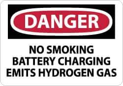 NMC - "Danger - No Smoking - Battery Charging Emits Hydrogen Gas", 10" Long x 14" Wide, Rigid Plastic Safety Sign - Rectangle, 0.05" Thick, Use for Accident Prevention - Industrial Tool & Supply
