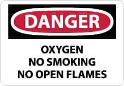 NMC - "Danger - Oxygen, No Smoking, No Open Flames", 10" Long x 14" Wide, Rigid Plastic Safety Sign - Rectangle, 0.05" Thick, Use for Accident Prevention - Industrial Tool & Supply