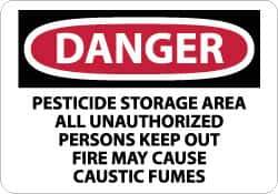 NMC - "Danger - Pesticide Storage Area - All Unauthorized Persons Keep Out - Fire May Cause Caustic Fumes", 10" Long x 14" Wide, Rigid Plastic Safety Sign - Rectangle, 0.05" Thick, Use for Security & Admittance - Industrial Tool & Supply