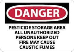 NMC - "Danger - Pesticide Storage Area - All Unauthorized Persons Keep Out - Fire May Cause Caustic Fumes", 10" Long x 14" Wide, Rigid Plastic Safety Sign - Rectangle, 0.05" Thick, Use for Security & Admittance - Industrial Tool & Supply