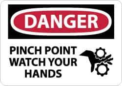 NMC - "Danger - Pinch Point - Watch Your Hands", 10" Long x 14" Wide, Rigid Plastic Safety Sign - Rectangle, 0.05" Thick, Use for Accident Prevention - Industrial Tool & Supply