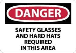 NMC - "Danger - Safety Glasses and Hard Hats Required in This Area", 10" Long x 14" Wide, Rigid Plastic Safety Sign - Rectangle, 0.05" Thick, Use for Accident Prevention - Industrial Tool & Supply
