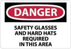 NMC - "Danger - Safety Glasses and Hard Hats Required in This Area", 10" Long x 14" Wide, Rigid Plastic Safety Sign - Rectangle, 0.05" Thick, Use for Accident Prevention - Industrial Tool & Supply