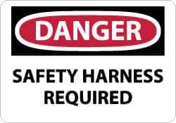 NMC - "Danger - Safety Harness Required", 10" Long x 14" Wide, Rigid Plastic Safety Sign - Rectangle, 0.05" Thick, Use for Accident Prevention - Industrial Tool & Supply
