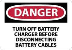 NMC - "Danger - Turn off Battery Charger Before Disconnecting Battery Cables", 10" Long x 14" Wide, Rigid Plastic Safety Sign - Rectangle, 0.05" Thick, Use for Accident Prevention - Industrial Tool & Supply