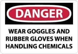 NMC - "Danger - Wear Goggles and Rubber Gloves When Handling Chemicals", 10" Long x 14" Wide, Rigid Plastic Safety Sign - Rectangle, 0.05" Thick, Use for Accident Prevention - Industrial Tool & Supply