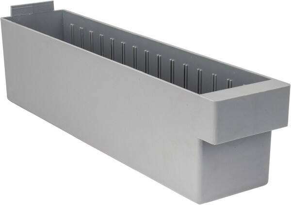 Quantum Storage - 17-5/8" Deep, Gray High-Impact Polystyrene Drawer Bin - 4-5/8" High x 3-3/4" Wide x 17-5/8" Long - Industrial Tool & Supply