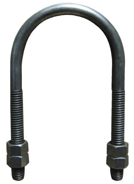 Empire - 1/2-13 UNC, 6-1/8" Long, Round U Bolt Clamp with No Mount Plate for 5" Pipe - 3" Thread Length, 5" Wide, Steel - Industrial Tool & Supply