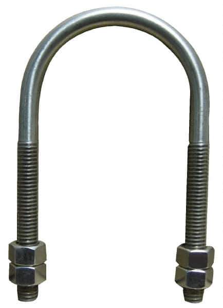 Empire - 1/2-13 UNC, 6-1/8" Long, Round U Bolt Clamp with No Mount Plate for 5" Pipe - 3" Thread Length, 5" Wide, Grade 304 Stainless Steel - Industrial Tool & Supply