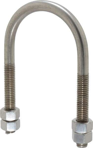 Empire - 1/2-13 UNC, 3-7/16" Long, Round U Bolt Clamp with No Mount Plate for 2-1/2" Pipe - 3" Thread Length, 3-3/4" Wide, Grade 304 Stainless Steel - Industrial Tool & Supply