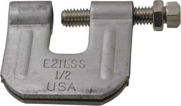 Empire - 3/4" Max Flange Thickness, 1/2" Rod C-Clamp with Locknut - 500 Lb Capacity, 304 Stainless Steel - Industrial Tool & Supply