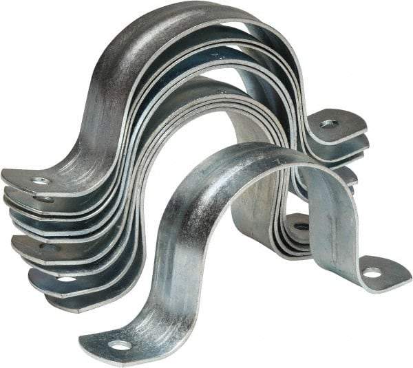 Empire - 2 Pipe, Carbon Steel, Galvanized Pipe, Conduit or Tube Strap - 2 Mounting Holes - Industrial Tool & Supply