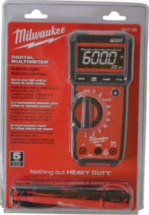 Milwaukee Tool - 2217-20, CAT III, 600 VAC/VDC, Digital True RMS Auto Ranging Multimeter - 40 mOhm, Measures Voltage, Capacitance, Current, Frequency, Resistance, Temperature - Industrial Tool & Supply