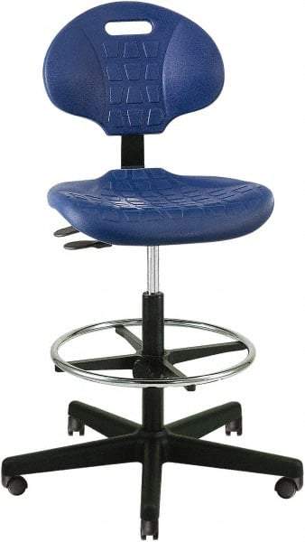 Bevco - 22 to 32" High Adjustable Height Swivel Stool - 27" Wide x 27" Deep, Polyurethane Seat, Blue - Industrial Tool & Supply