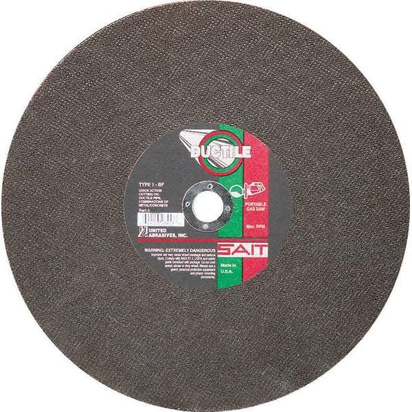 Sait - 14" Aluminum Oxide Cutoff Wheel - 1/8" Thick, 20mm Arbor, 5,460 Max RPM, Use with Portable Tools - Industrial Tool & Supply