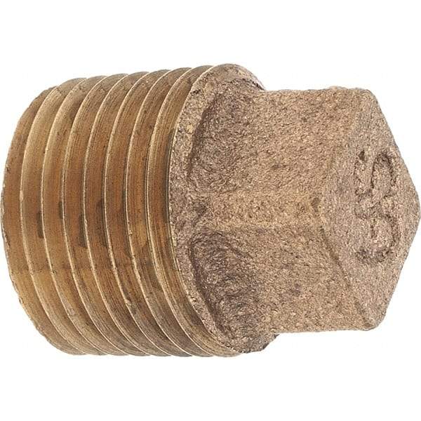 Merit Brass - Class 125, 3/8" Internal Pipe, Brass Square Head Plug - MNPT - Industrial Tool & Supply