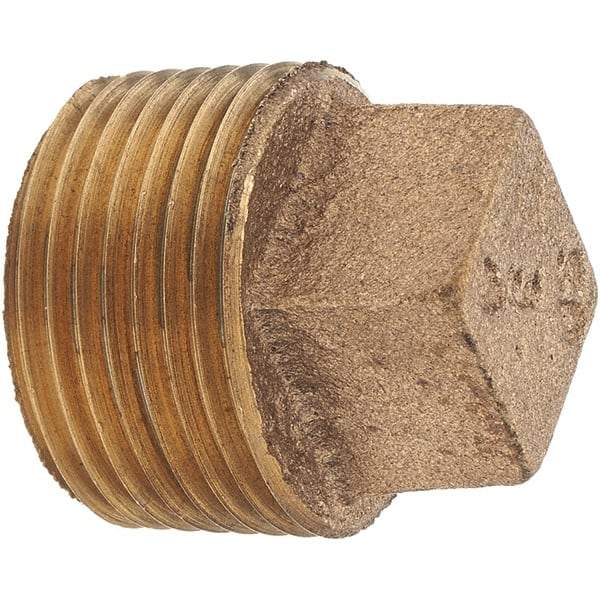 Merit Brass - Class 125, 3/4" Internal Pipe, Brass Square Head Plug - MNPT - Industrial Tool & Supply