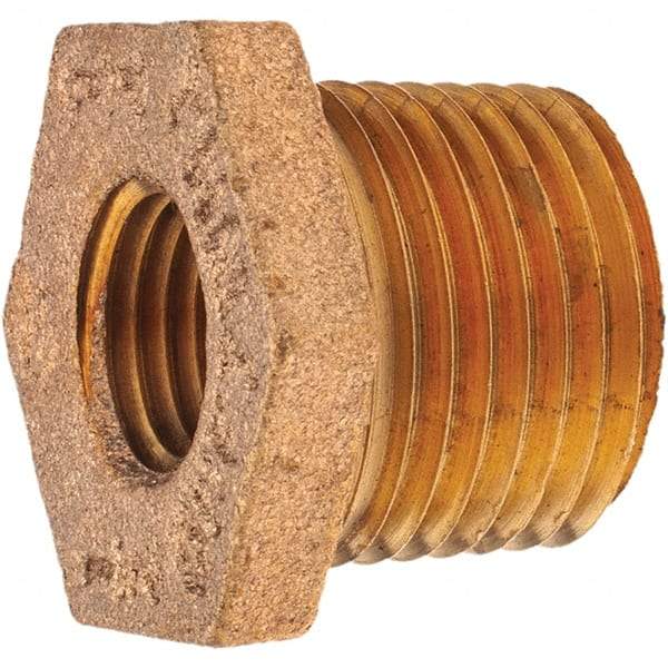 Merit Brass - Class 125, 1/2 x 1/4" Internal Pipe, Brass Hex Bushing - MNPT x FNPT - Industrial Tool & Supply