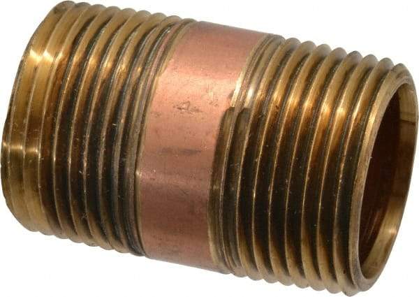 Merit Brass - 2" Long, 1" Pipe Threaded Brass Pipe Nipple - NPT Thread, Red Brass - Industrial Tool & Supply