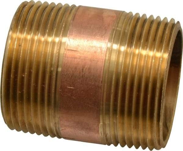 Merit Brass - 2" Long, 1-1/4" Pipe Threaded Brass Pipe Nipple - NPT Thread, Red Brass - Industrial Tool & Supply