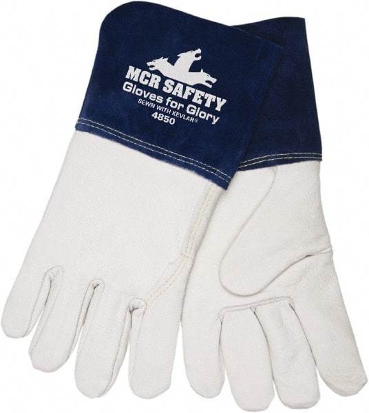 MCR Safety - Welder's & Heat Protective Gloves - LEATH MED WHT/BLU 1/PR GLOVES FOR GLORY WELD GLV - Industrial Tool & Supply