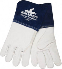 MCR Safety - Welder's & Heat Protective Gloves - LEATH MED WHT/BLU 1/PR GLOVES FOR GLORY WELD GLV - Industrial Tool & Supply
