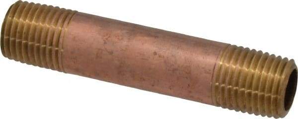 Merit Brass - 2-1/2" Long, 1/4" Pipe Threaded Brass Pipe Nipple - NPT Thread, Red Brass - Industrial Tool & Supply