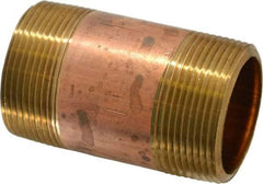 Merit Brass - 3" Long, 1-1/2" Pipe Threaded Brass Pipe Nipple - NPT Thread, Red Brass - Industrial Tool & Supply