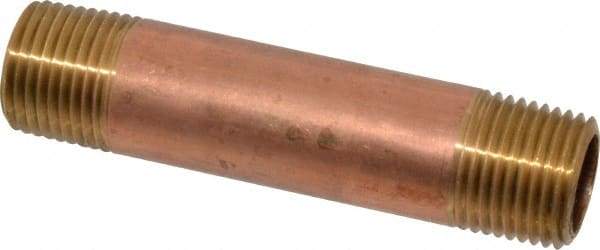 Merit Brass - 3-1/2" Long, 1/2" Pipe Threaded Brass Pipe Nipple - NPT Thread, Red Brass - Industrial Tool & Supply