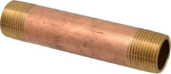 Merit Brass - 4-1/2" Long, 3/4" Pipe Threaded Brass Pipe Nipple - NPT Thread, Red Brass - Industrial Tool & Supply