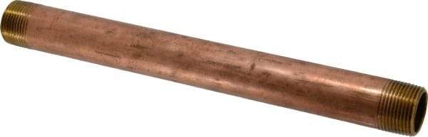 Merit Brass - 12" Long, 1" Pipe Threaded Brass Pipe Nipple - NPT Thread, Red Brass - Industrial Tool & Supply