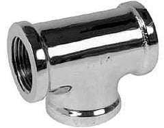 Merit Brass - Class 125, 3/8" Internal Pipe, Red Brass & Chrome Tee - FNPT x FNPT - Industrial Tool & Supply