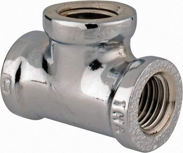 Merit Brass - Class 125, 1/4" Internal Pipe, Red Brass & Chrome Tee - FNPT x FNPT - Industrial Tool & Supply