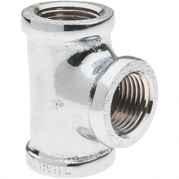 Merit Brass - Class 125, 1/2" Internal Pipe, Red Brass & Chrome Tee - FNPT x FNPT - Industrial Tool & Supply