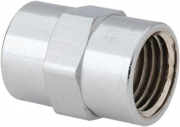 Merit Brass - Class 125, 1/4" Internal Pipe, Red Brass & Chrome Coupling - FNPT x FNPT - Industrial Tool & Supply