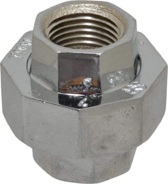 Merit Brass - Class 125, 1/2" Internal Pipe, Red Brass & Chrome Union - FNPT x FNPT - Industrial Tool & Supply