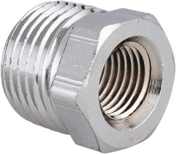 Merit Brass - Class 125, 1/2 x 1/4" Internal Pipe, Red Brass & Chrome Hex Bushing - MNPT x FNPT - Industrial Tool & Supply