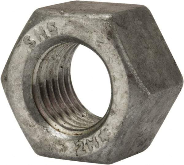 Value Collection - 7/8-9 UNC Steel Right Hand Heavy Hex Nut - 1-7/16" Across Flats, 55/64" High, Galvanized Finish - Industrial Tool & Supply