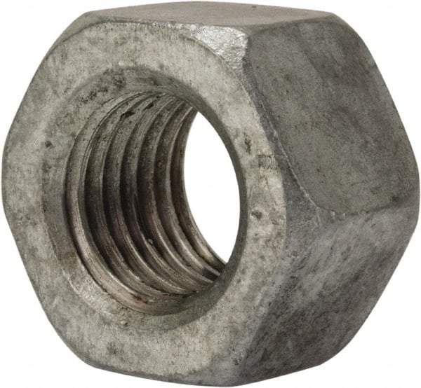 Value Collection - 1-8 UNC Steel Right Hand Heavy Hex Nut - 1-5/8" Across Flats, 63/64" High, Galvanized Finish - Industrial Tool & Supply