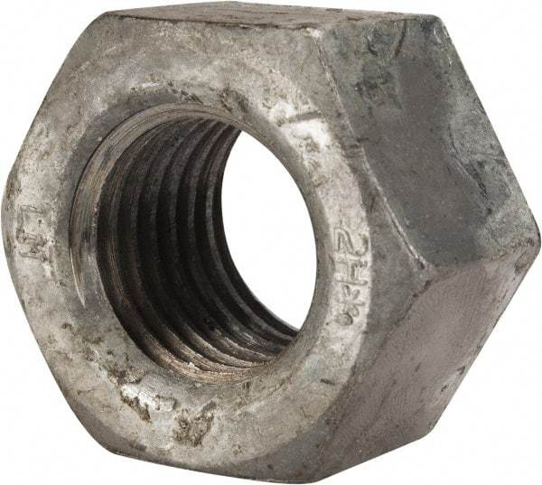 Value Collection - 1-3/8 - 6 UNC Steel Right Hand Heavy Hex Nut - 2-3/16" Across Flats, 1-11/32" High, Hot Dipped Galvanized Finish - Industrial Tool & Supply