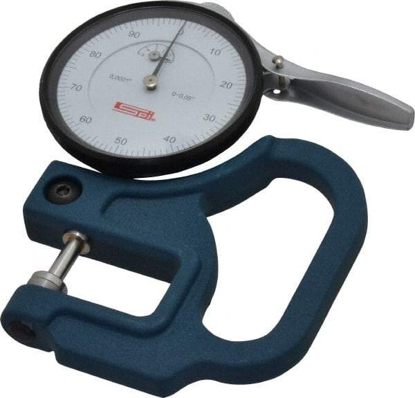 SPI - 0 to 0.05 Inch Measurement, 0.0001 Inch Graduation, 1-1/8 Inch Throat Depth, Dial Thickness Gage - 2-1/4 Inch Dial Diameter - Industrial Tool & Supply