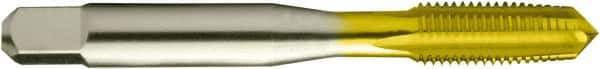 Vermont Tap & Die - 1/4-20 UNC 2/3B 4 Flute TiN Finish High Speed Steel Straight Flute Standard Hand Tap - Taper, Right Hand Thread, 2-1/2" OAL, 1" Thread Length, H3 Limit, Oversize - Exact Industrial Supply