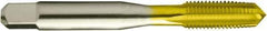 Vermont Tap & Die - 1/4-20 UNC 2/3B 4 Flute TiN Finish High Speed Steel Straight Flute Standard Hand Tap - Taper, Right Hand Thread, 2-1/2" OAL, 1" Thread Length, H3 Limit, Oversize - Exact Industrial Supply