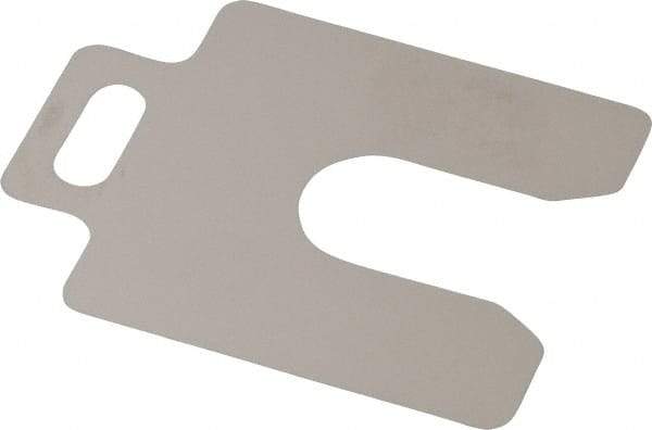 Made in USA - 20 Piece, 2 Inch Long x 2 Inch Wide x 0.004 Inch Thick, Slotted Shim Stock - Stainless Steel, 5/8 Inch Wide Slot - Industrial Tool & Supply